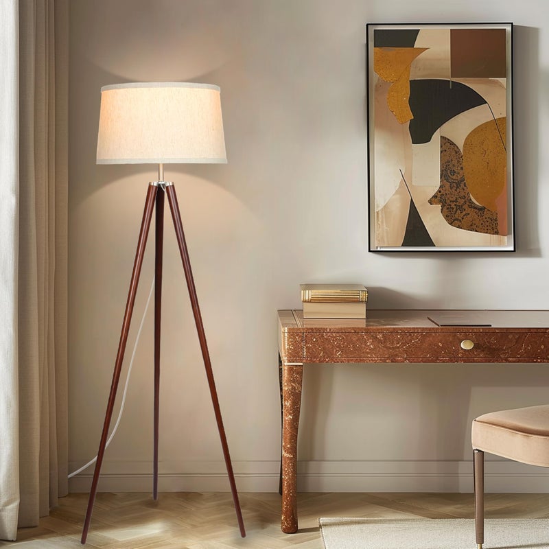 Brightech Emma LED Floor Lamp, Tall Lamp with Wood Legs, Mid-Century Modern Standing Lamp for Bedroom Reading, Tripod Lamp for Living Rooms & Offices, Great Living Room Decor - Walnut Brown - Image 5